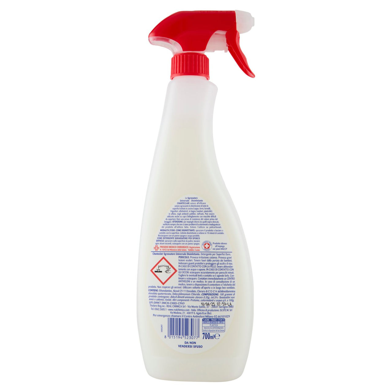 Chanteclair Sgrassatore Universale Spray Disinfettante, 625 Ml - Pulizia Potente Per Cucina E Superfici, Rimuove Il Grasso
