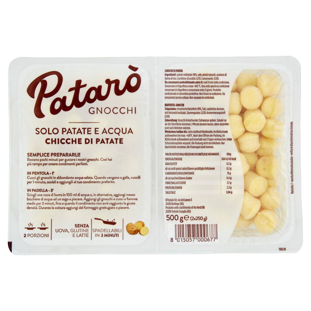 Chicche di patate Patarò  conf. 250 g x 2 pezzi