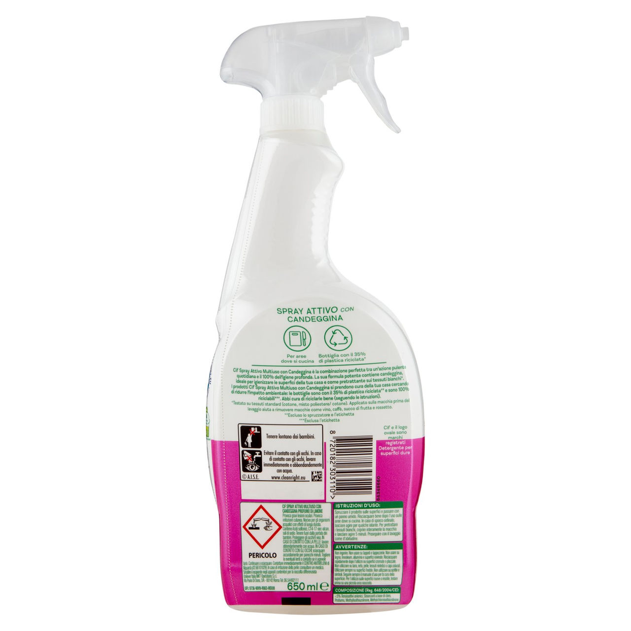 Cif Spray Attivo Multiuso con Candeggina Profumo di Limone 650 ml
