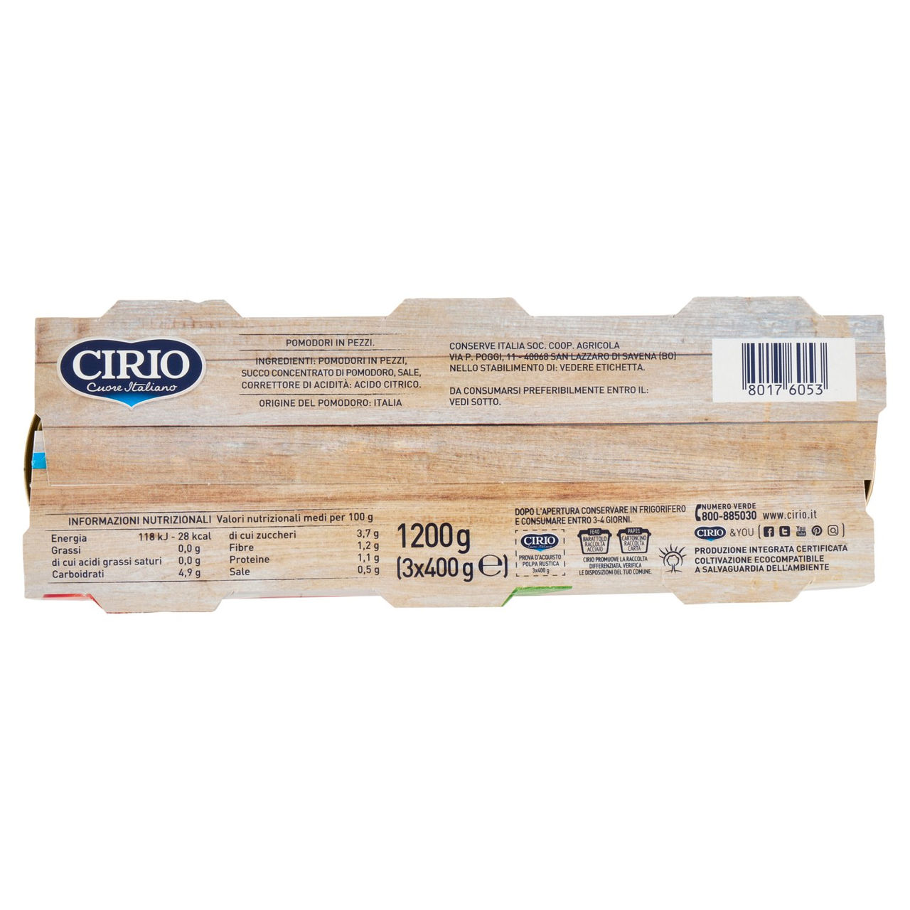 Cirio Polpa Rustica in Corposi Pezzi 3 x 400 g