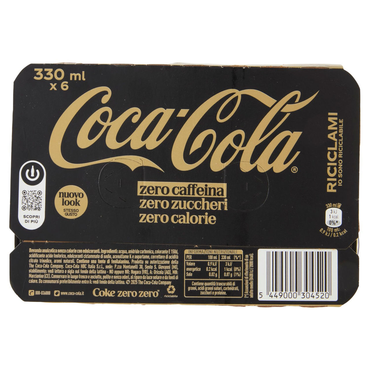 Coca-Cola Zero Caffeina Zero Zuccheri Can 6 X 33 cl