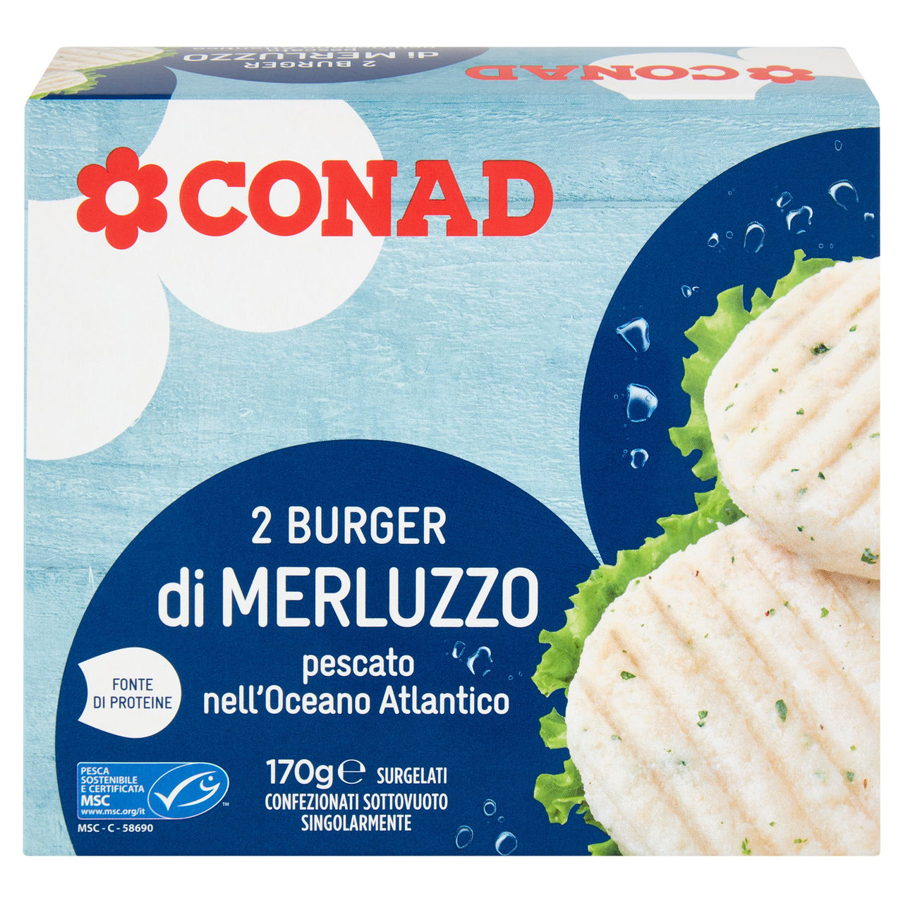 CONAD 2 Burger di Merluzzo Surgelati 2 x 85 g