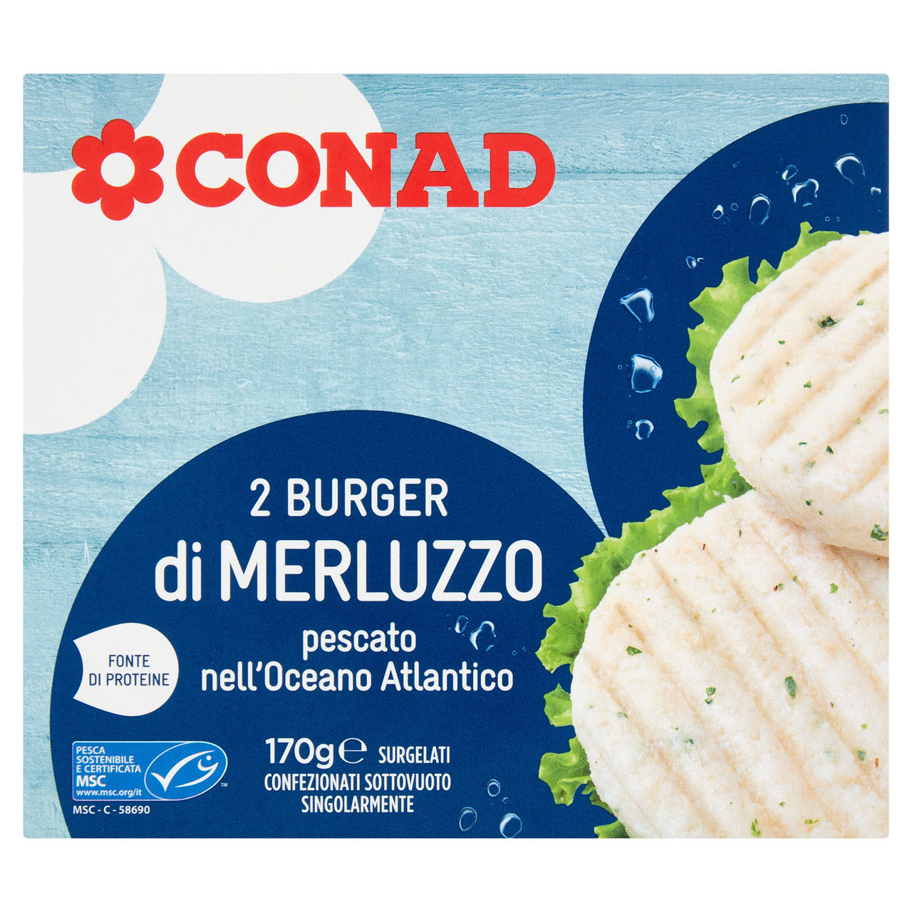 CONAD 2 Burger di Merluzzo Surgelati 2 x 85 g