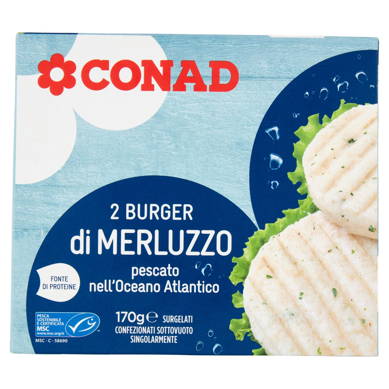 CONAD 2 Burger di Merluzzo Surgelati 2 x 85 g