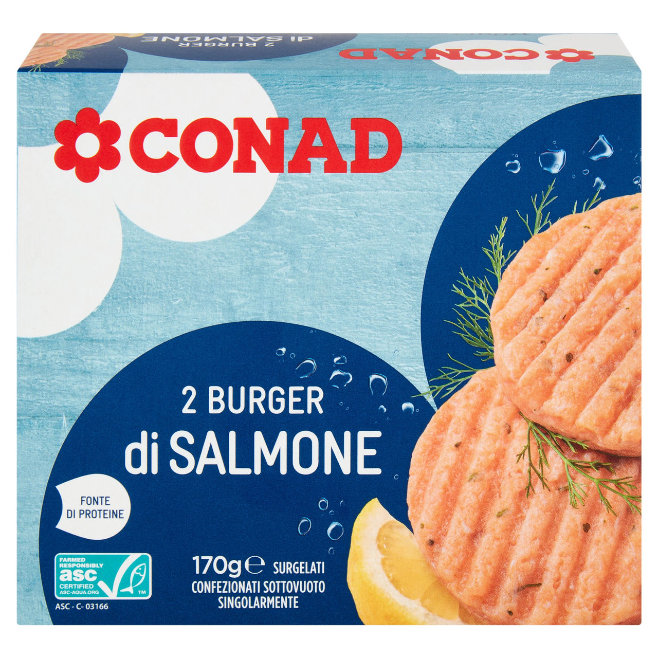 CONAD 2 Burger di Salmone Surgelati 2 x 85 g