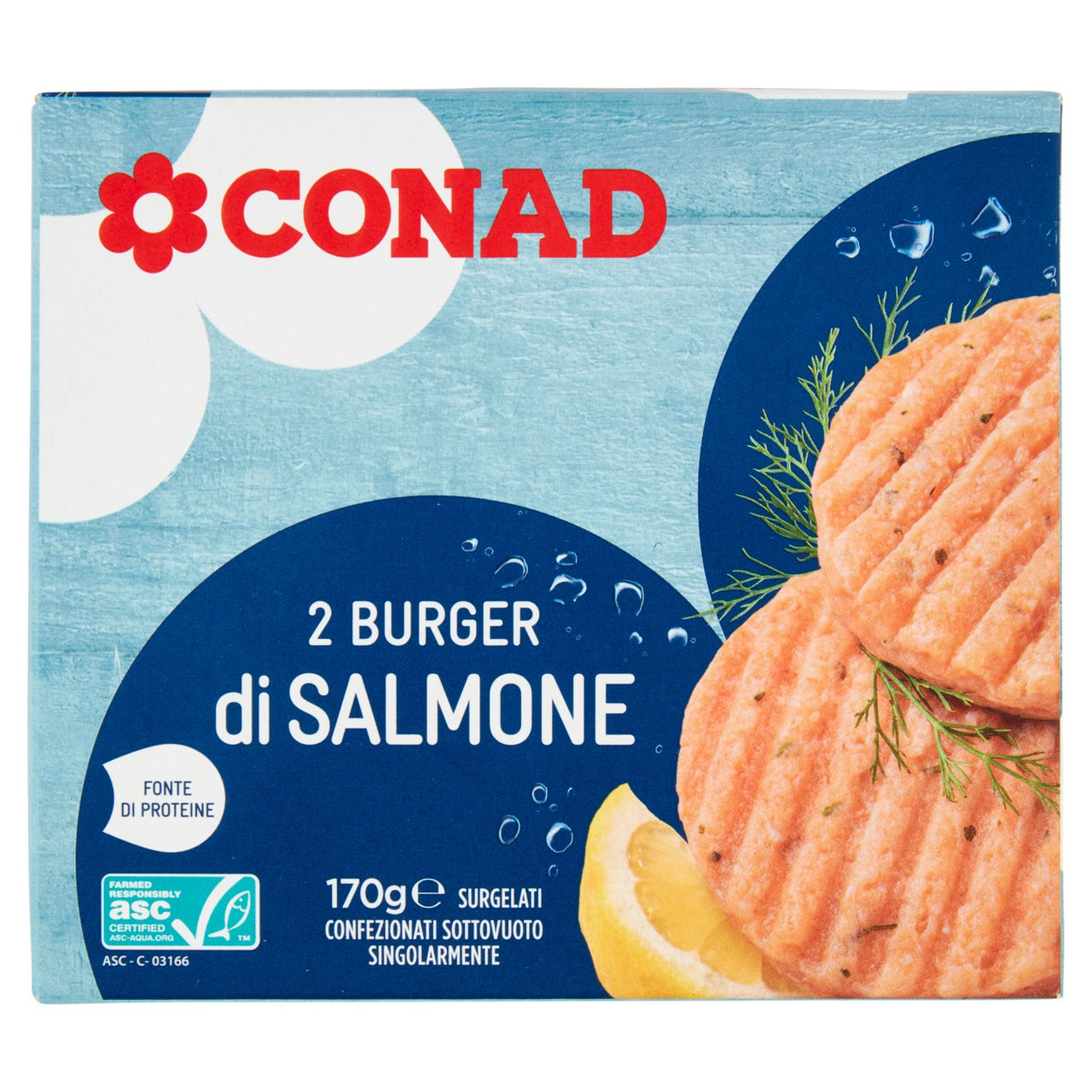 CONAD 2 Burger di Salmone Surgelati 2 x 85 g