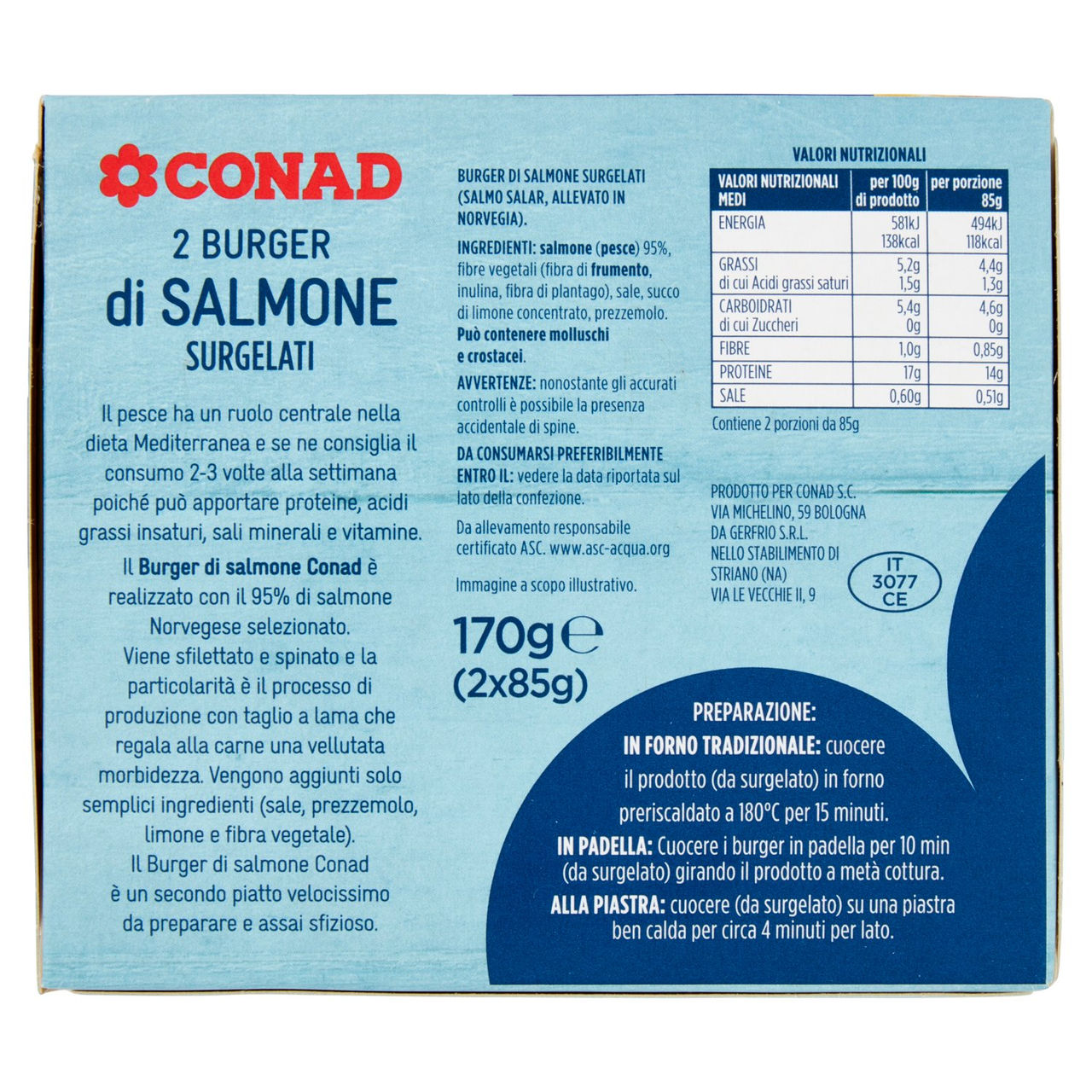 CONAD 2 Burger di Salmone Surgelati 2 x 85 g