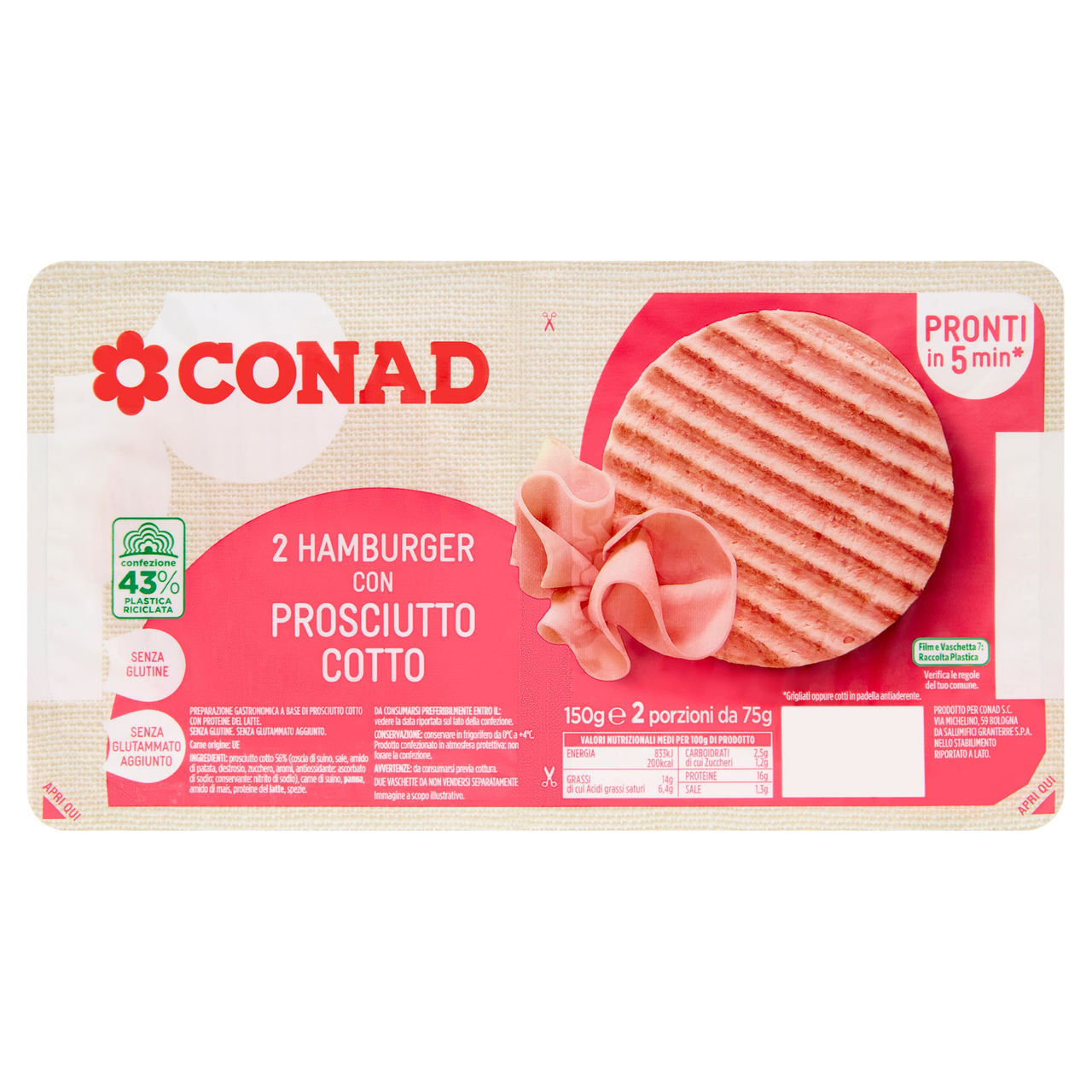 Hamburger Prosciutto Cotto 2 x 75g Conad online