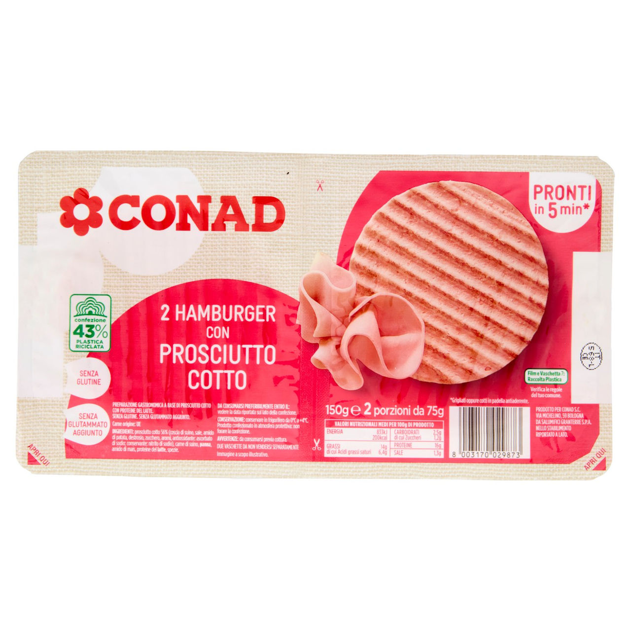 Hamburger Prosciutto Cotto 2 x 75g Conad online