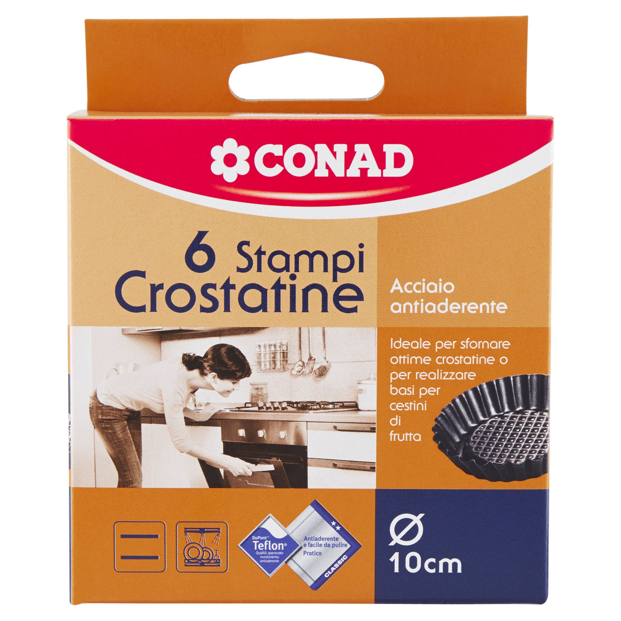 CONAD 6 Stampi Crostatine Acciaio antiaderente Ø 10 cm