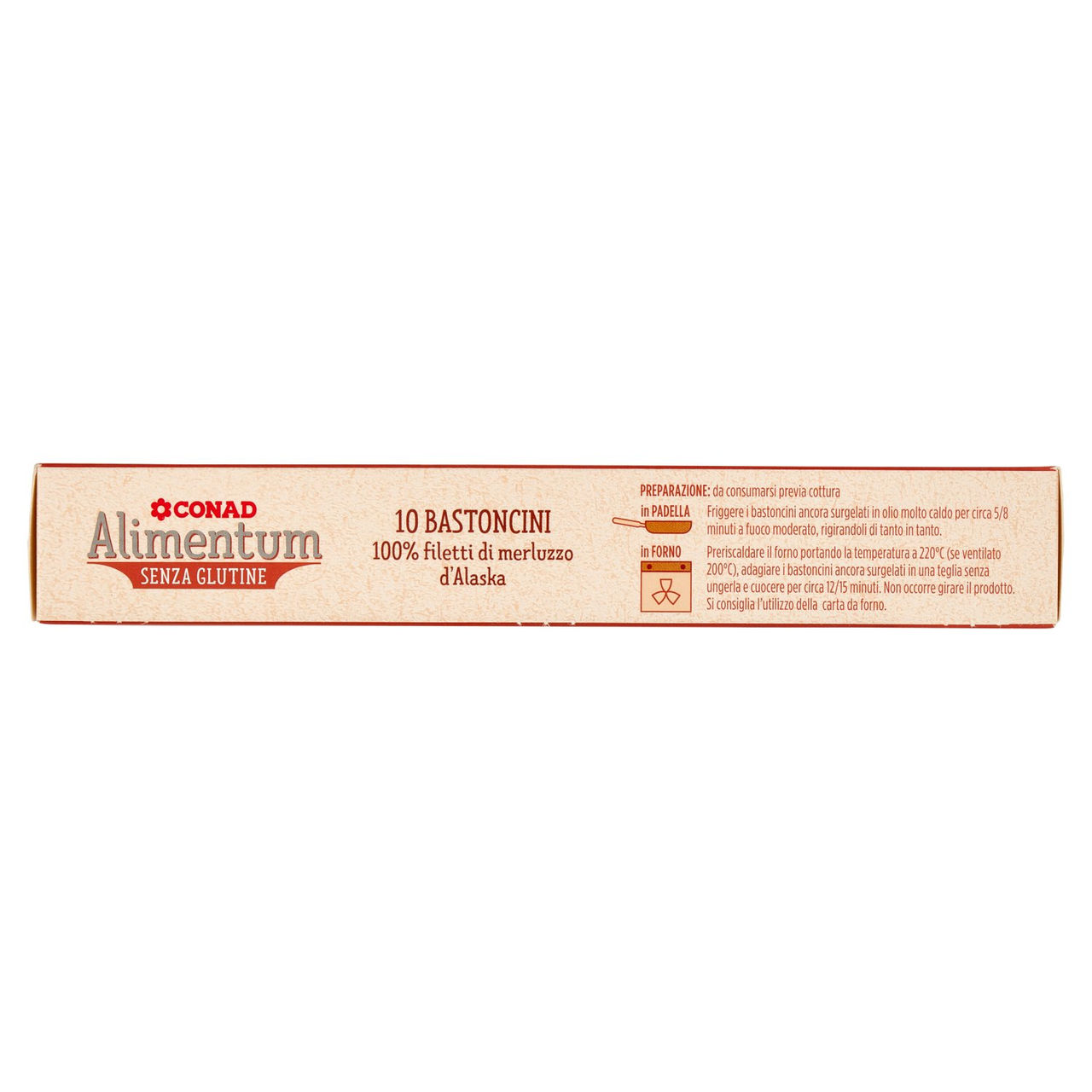 CONAD Alimentum Senza Glutine 10 Bastoncini 100% filetti di merluzzo d'Alaska Surgelati 300 g