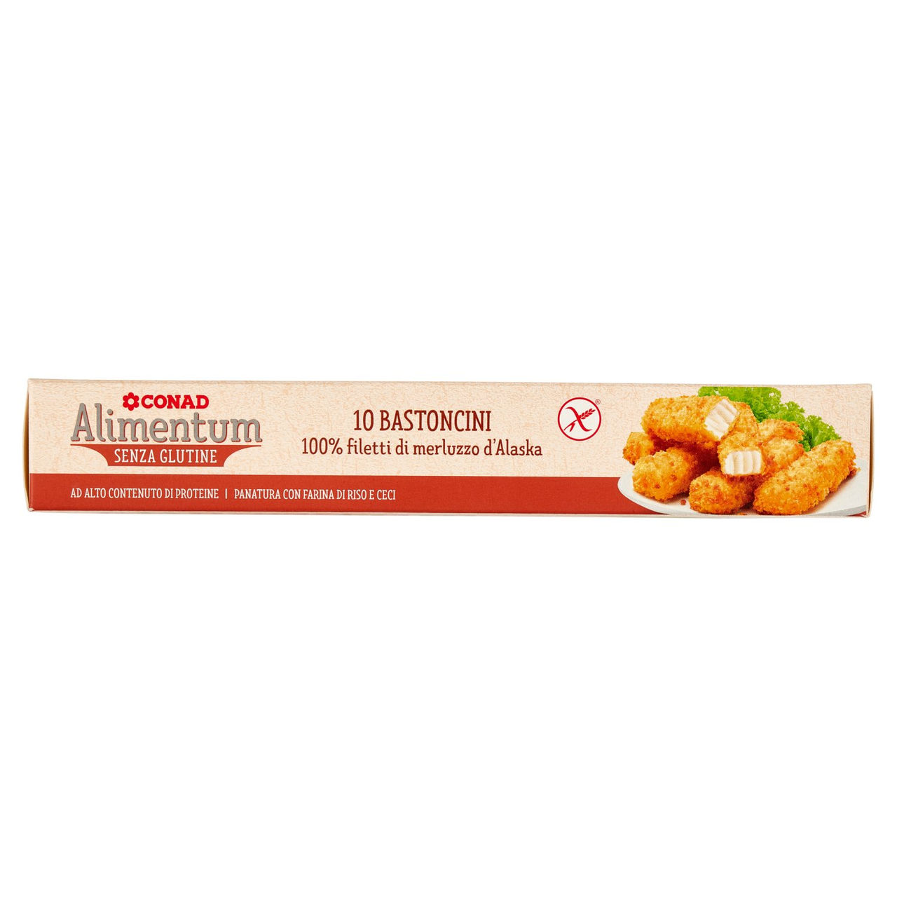 CONAD Alimentum Senza Glutine 10 Bastoncini 100% filetti di merluzzo d'Alaska Surgelati 300 g