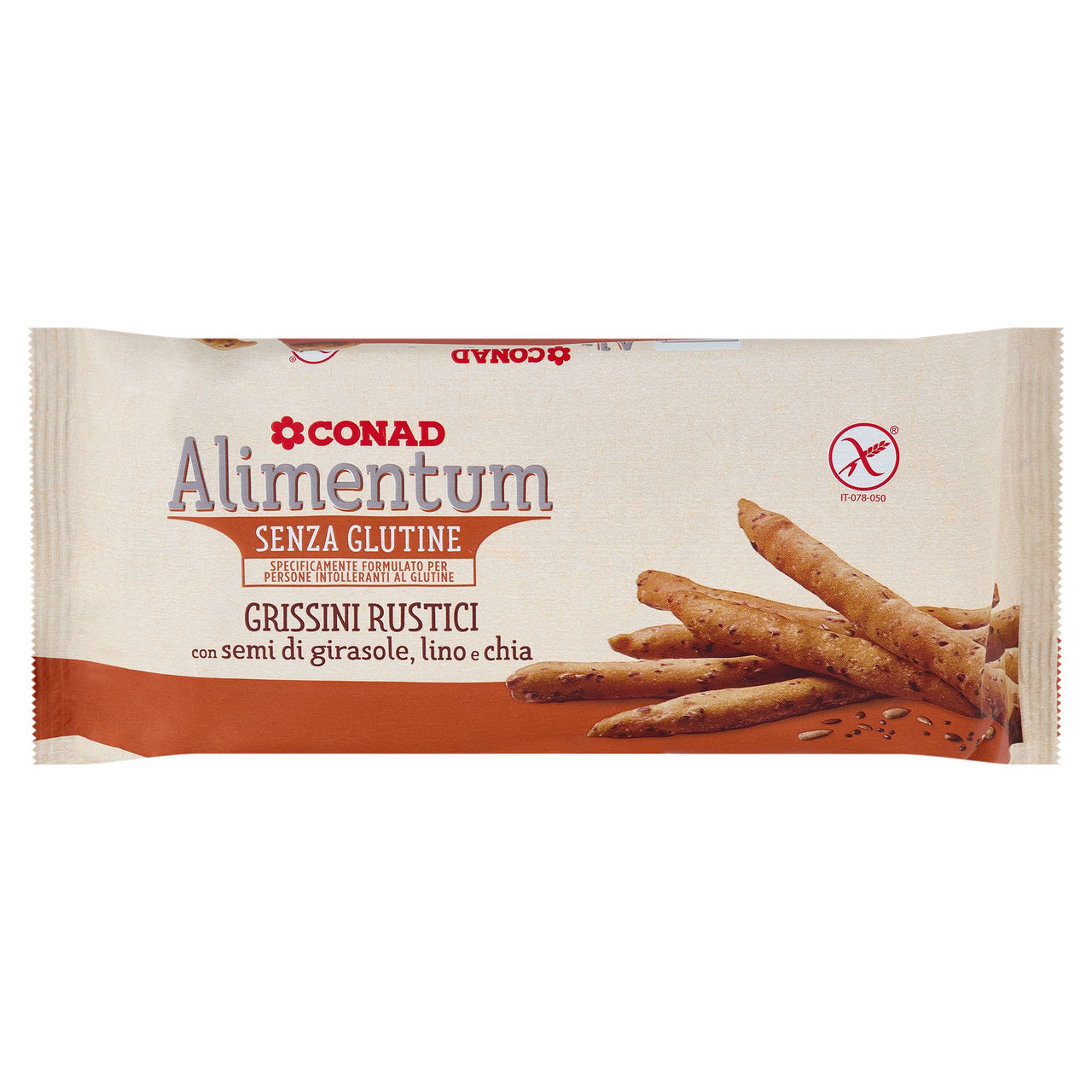 CONAD Alimentum Senza Glutine Grissini Rustici con semi di girasole, lino e chia 120 g