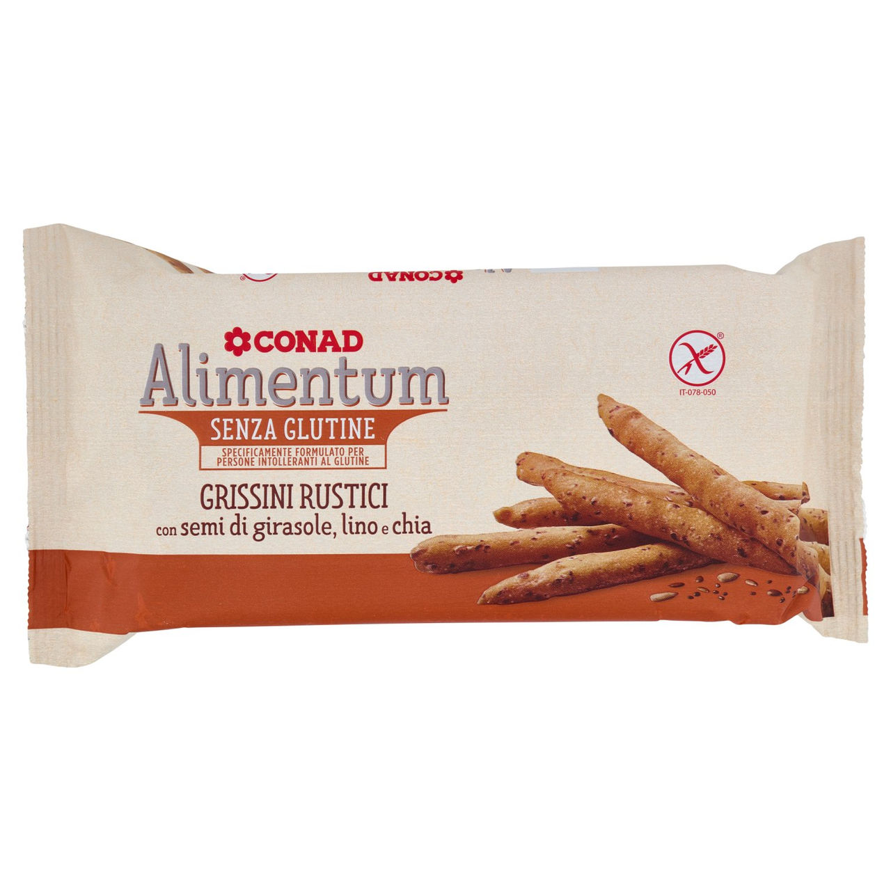 CONAD Alimentum Senza Glutine Grissini Rustici con semi di girasole, lino e chia 120 g