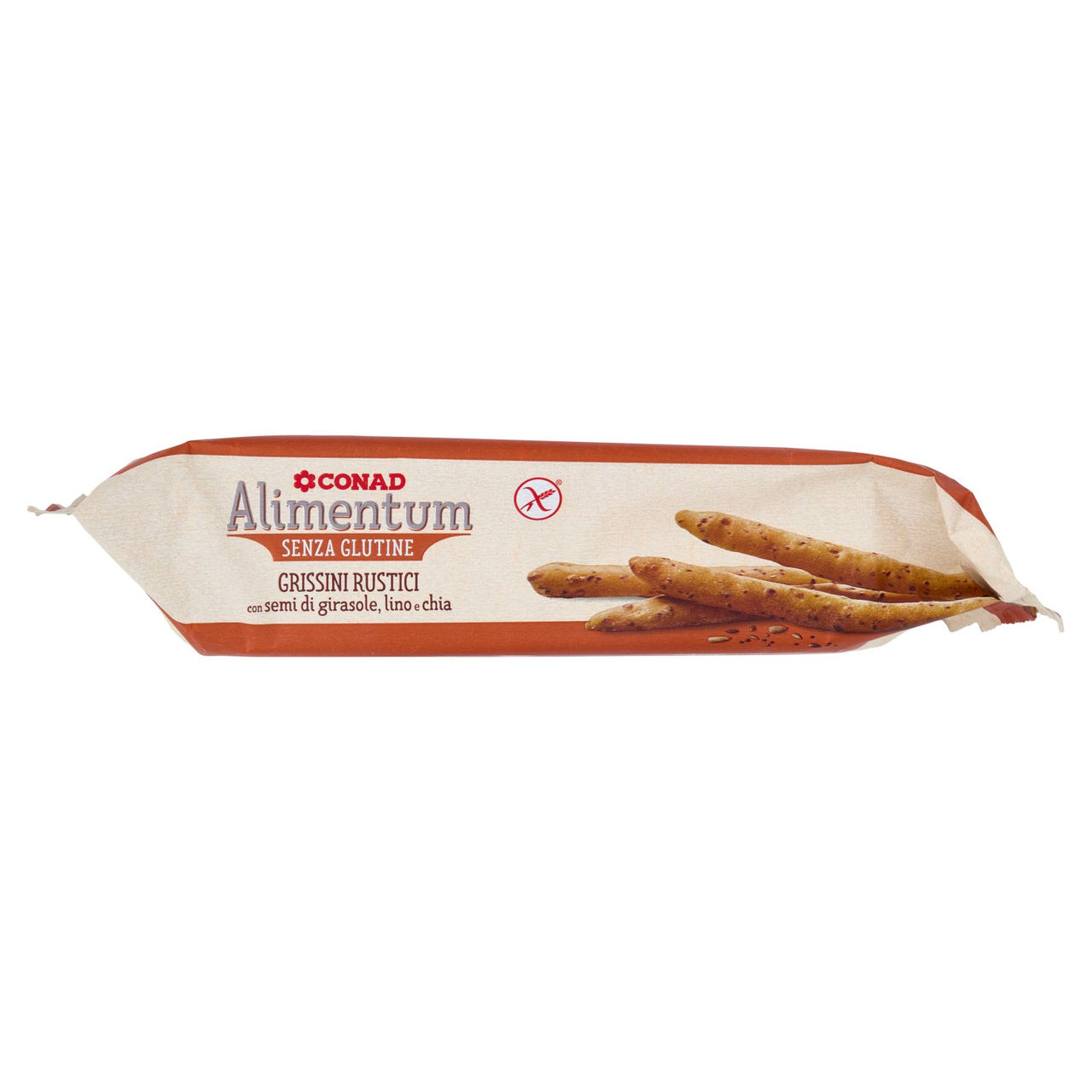 CONAD Alimentum Senza Glutine Grissini Rustici con semi di girasole, lino e chia 120 g