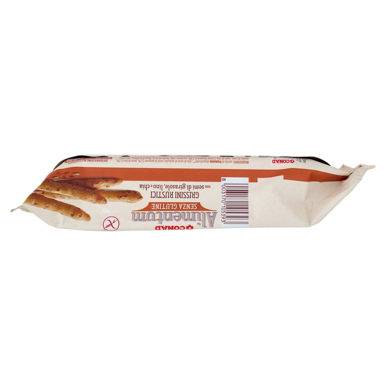 CONAD Alimentum Senza Glutine Grissini Rustici con semi di girasole, lino e chia 120 g