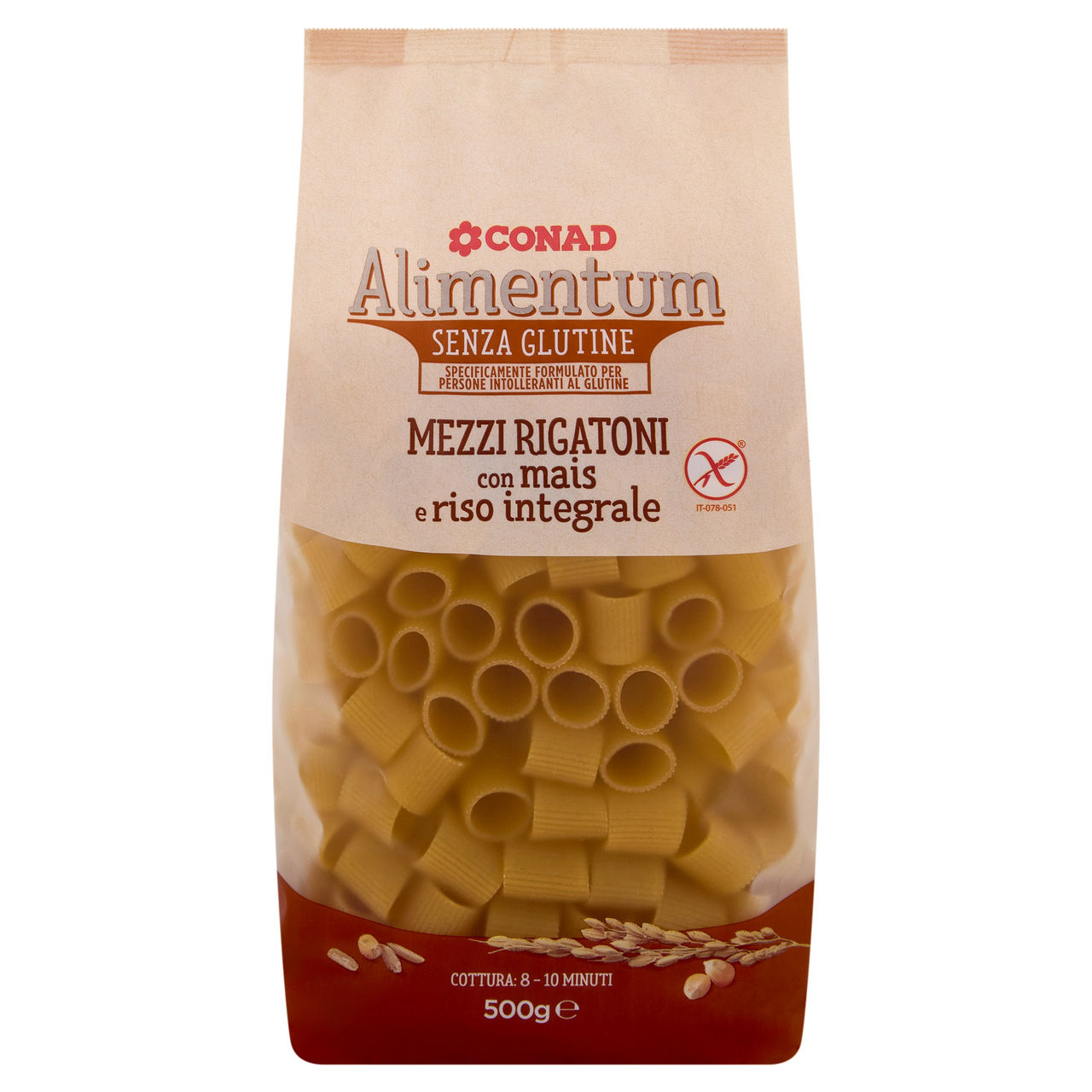 CONAD Alimentum Senza Glutine Mezzi Rigatoni con mais e riso integrale 500 g