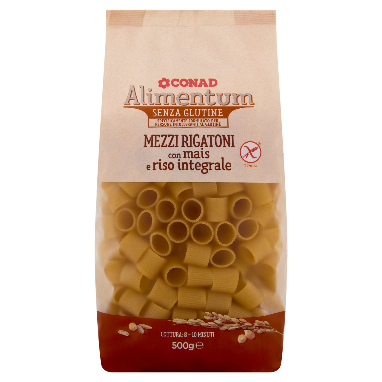 CONAD Alimentum Senza Glutine Mezzi Rigatoni con mais e riso integrale 500 g
