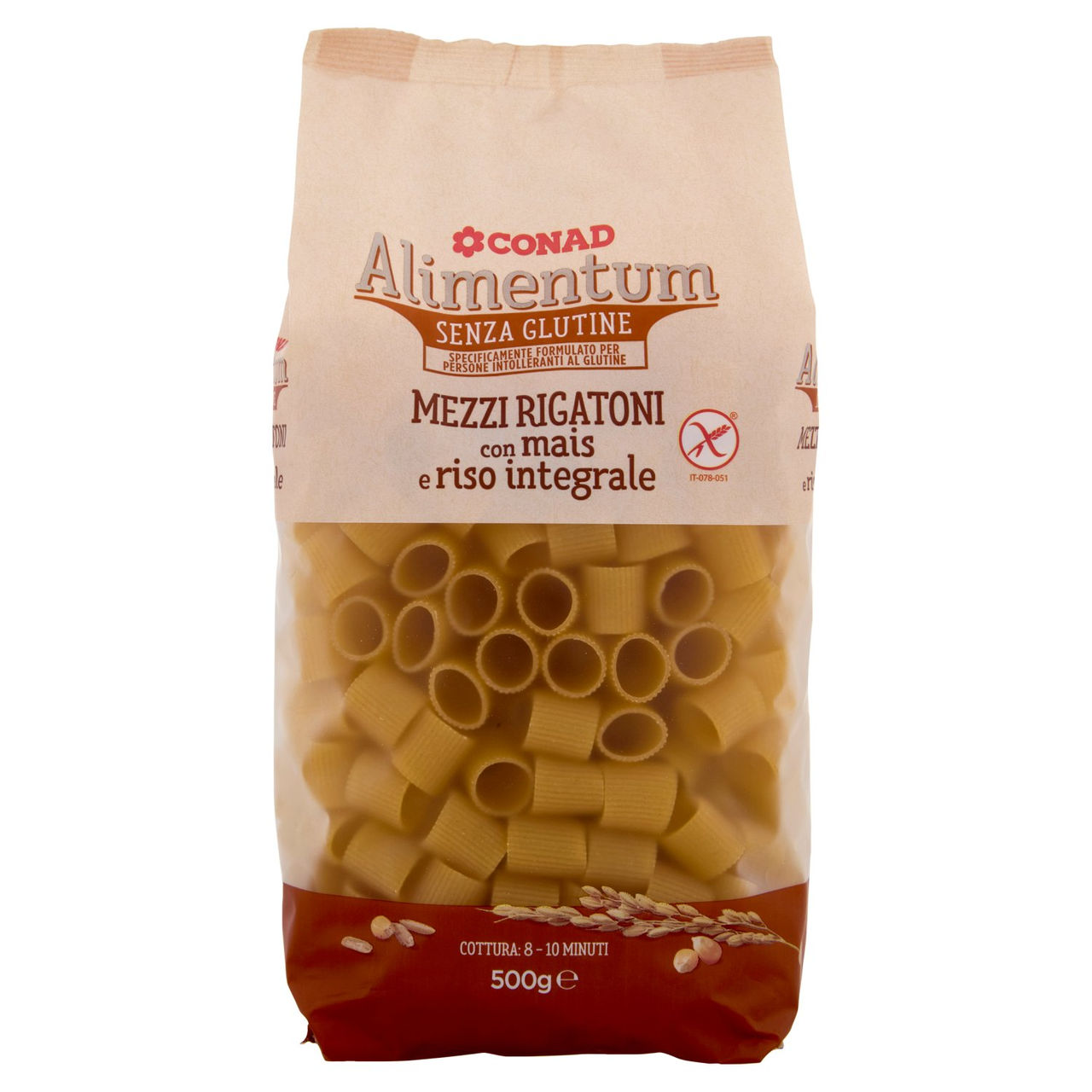CONAD Alimentum Senza Glutine Mezzi Rigatoni con mais e riso integrale 500 g