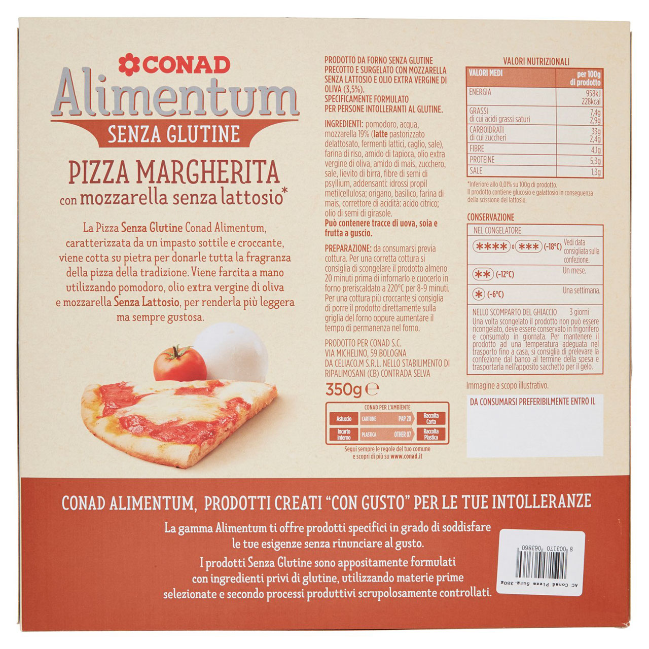 Pizza Margherita Senza Glutine Surgelata 350 g Conad