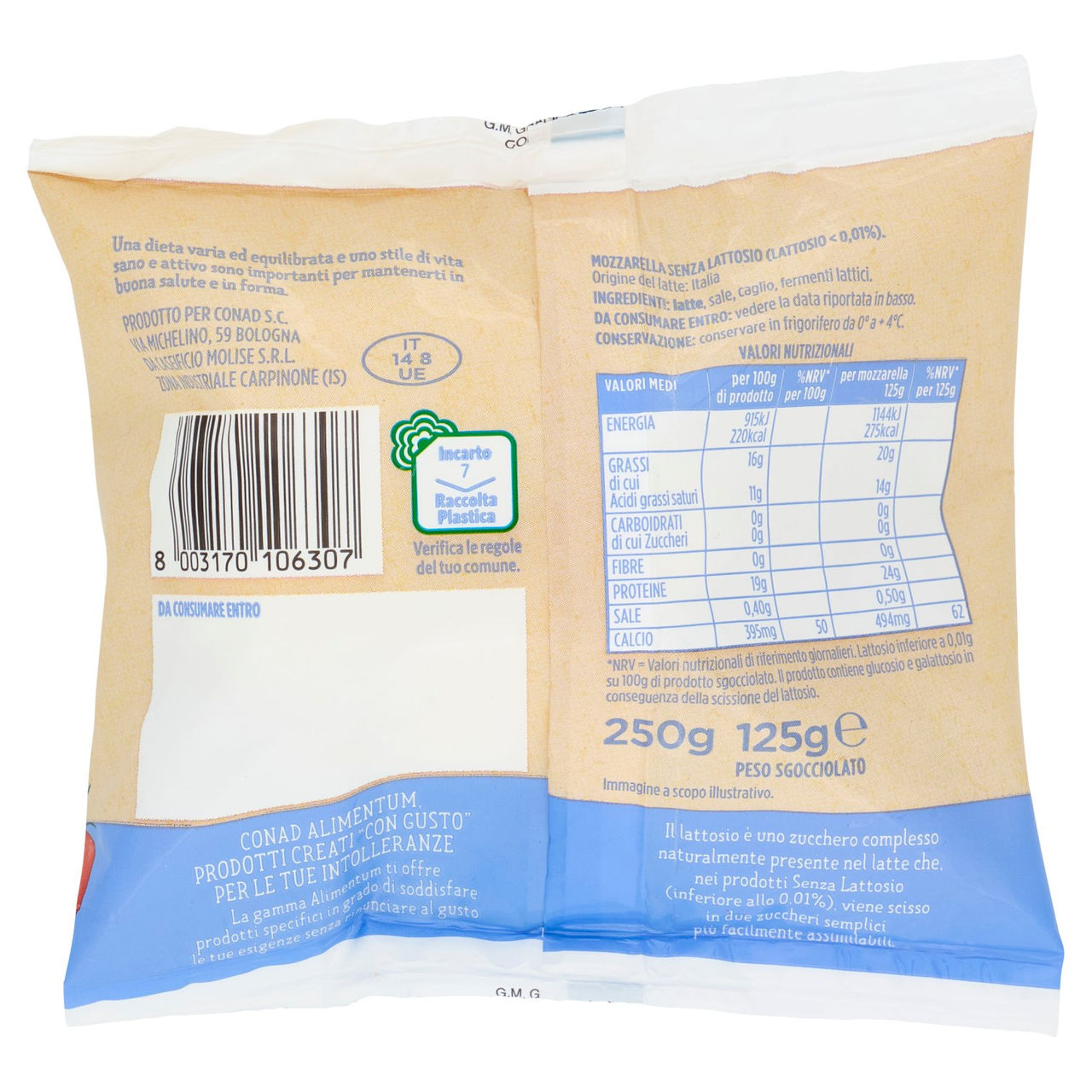 CONAD Alimentum Senza Lattosio Mozzarella 125 g