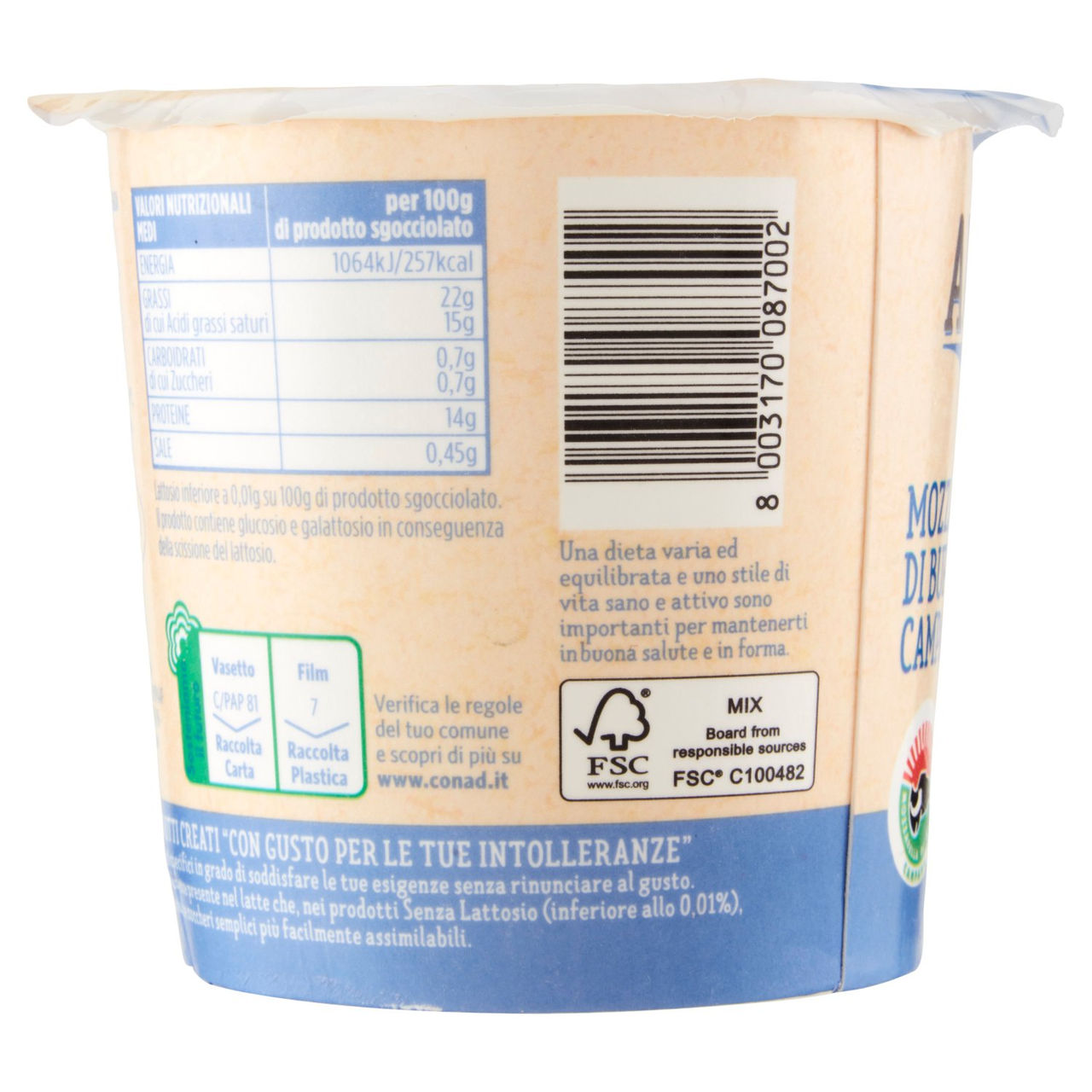 CONAD Alimentum Senza Lattosio Mozzarella di Bufala Campana DOP 200 g
