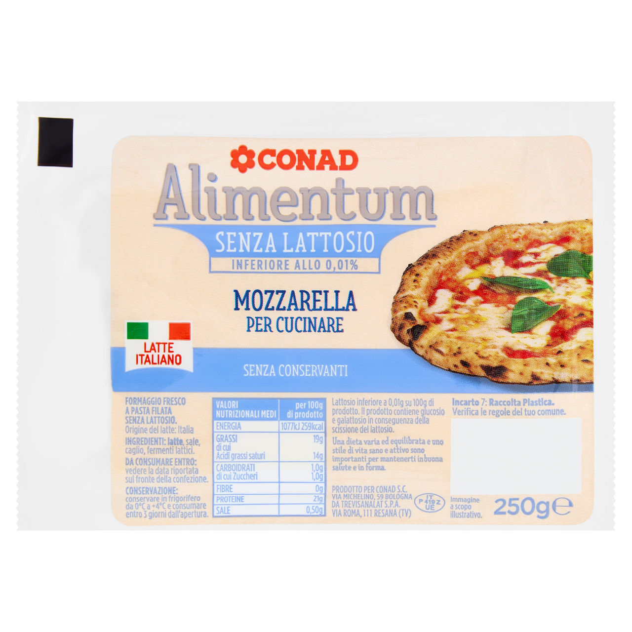 CONAD Alimentum Senza Lattosio Mozzarella per Cucinare 250 g