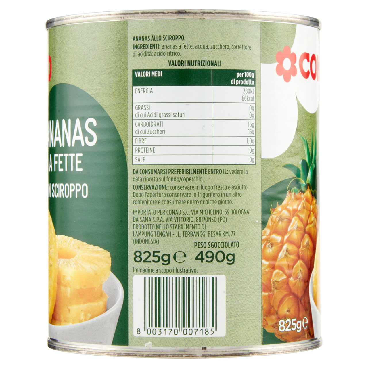 Ananas a Fette in Sciroppo 825 g Conad