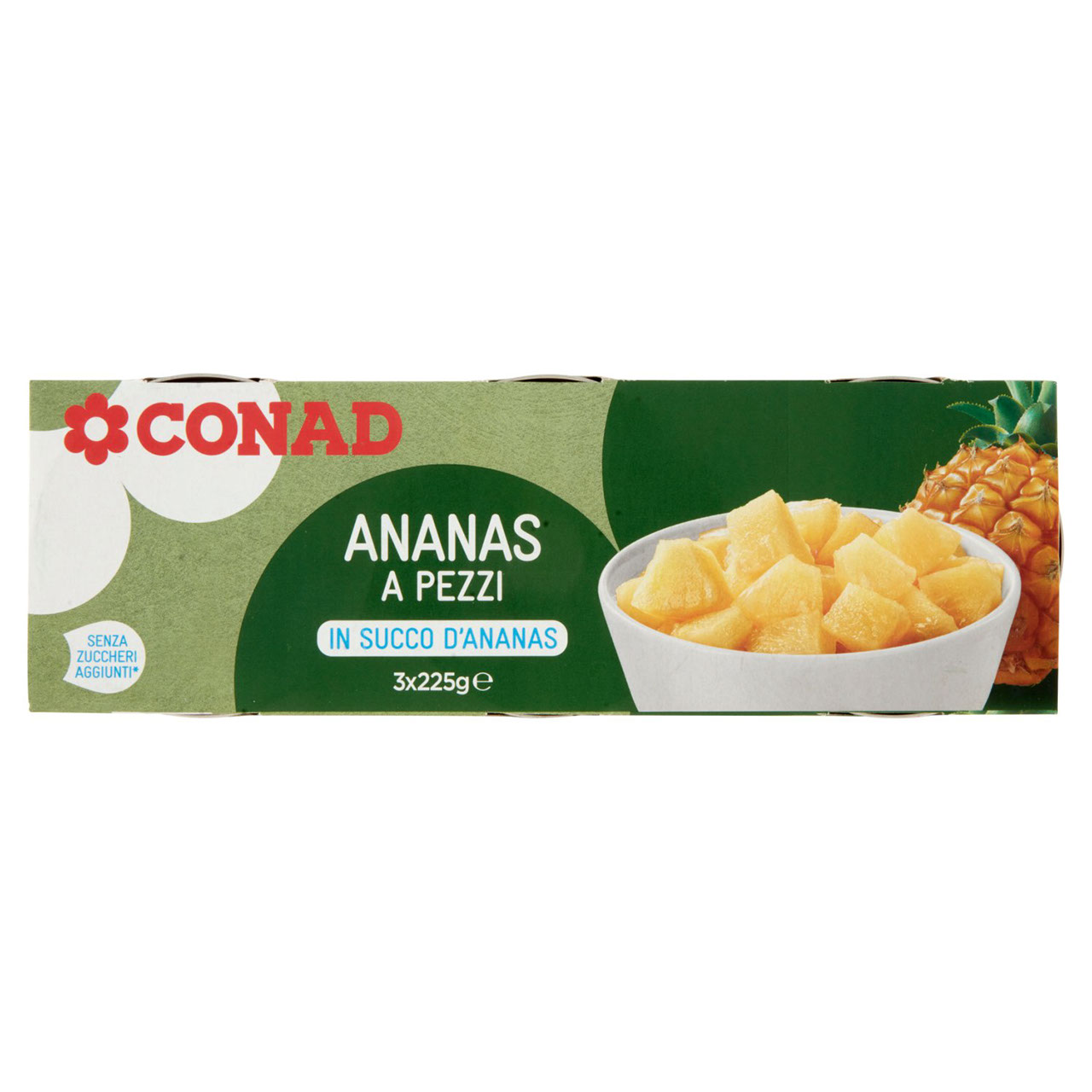 Ananas in Pezzi in Succo d'Ananas 3 x 225 g Conad