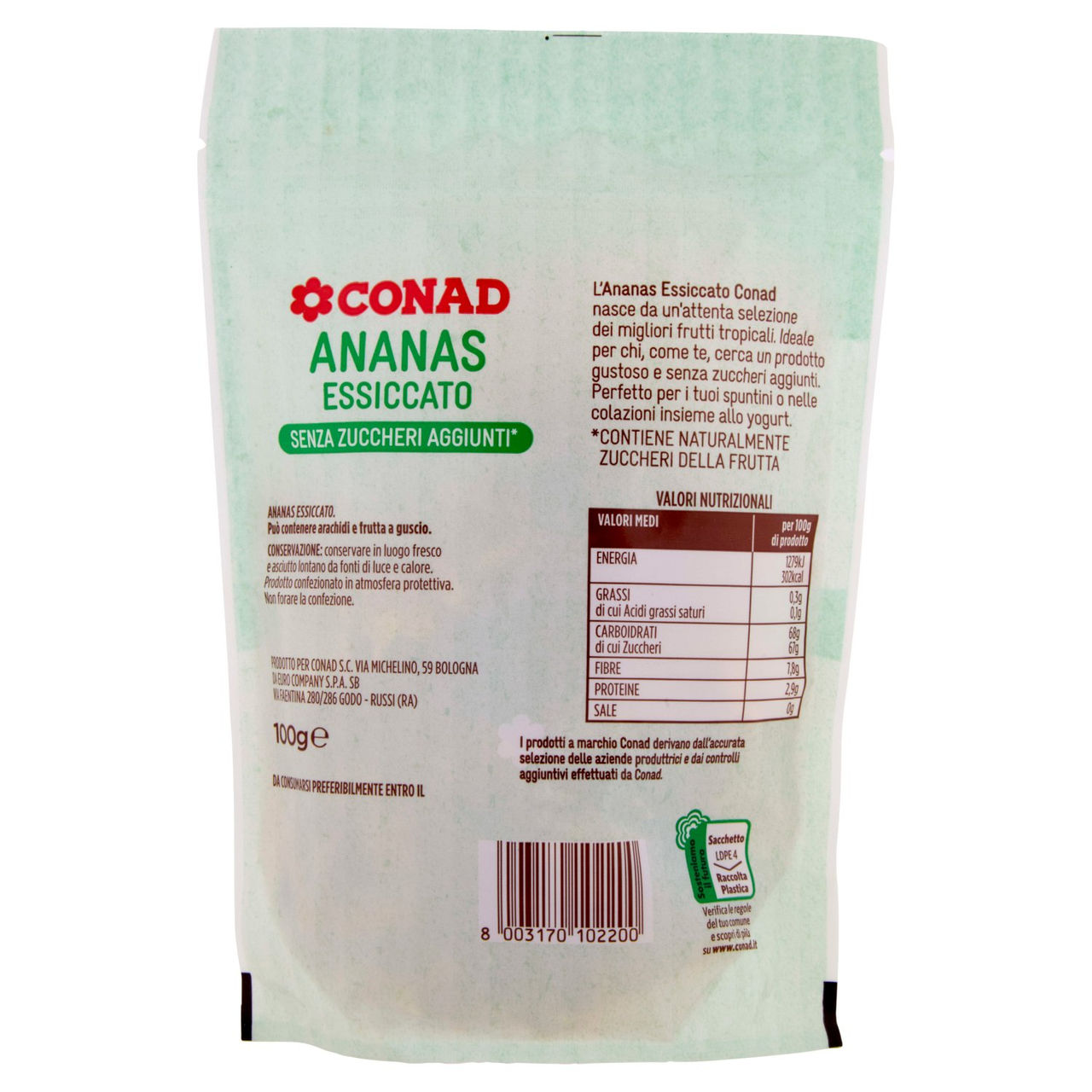 CONAD Ananas Essiccato Senza Zuccheri Aggiunti* 100 g