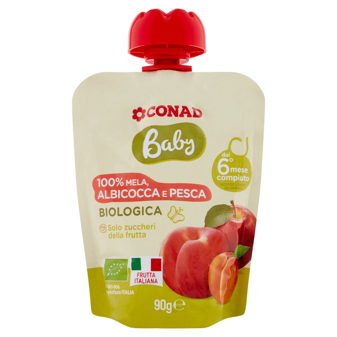 CONAD Baby 100% Mela, Albicocca e Pesca Biologica 90 g