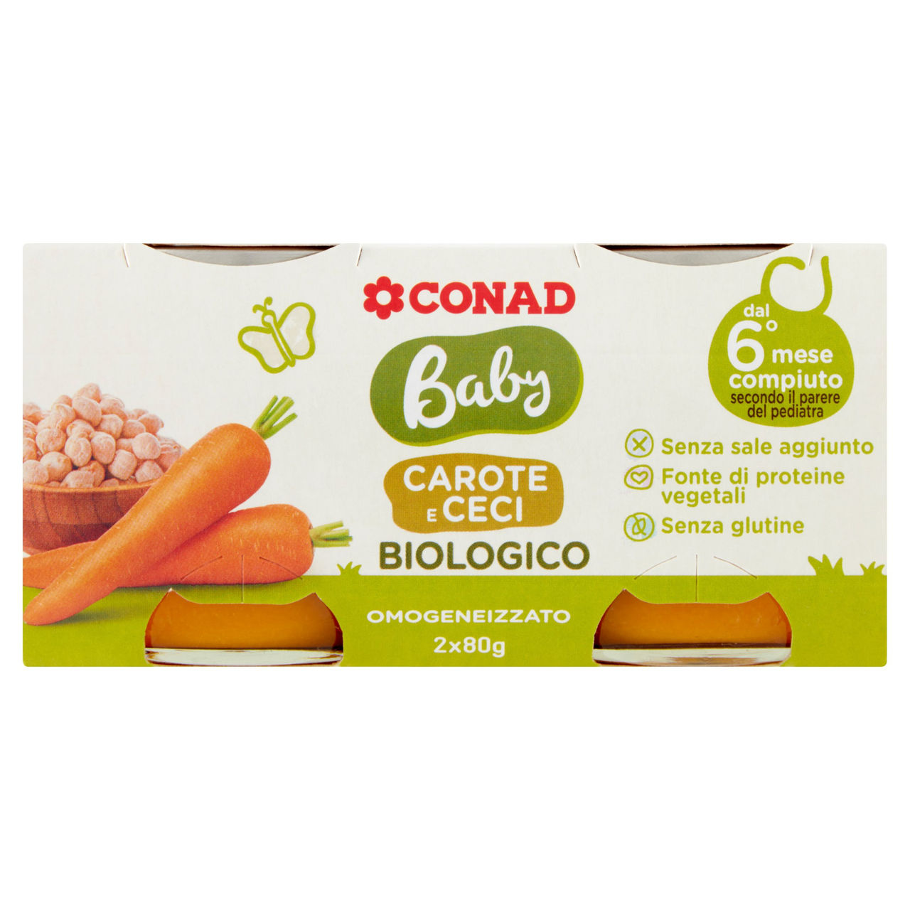 CONAD Baby Carote e Ceci Biologico Omogeneizzato 2 x 80 g