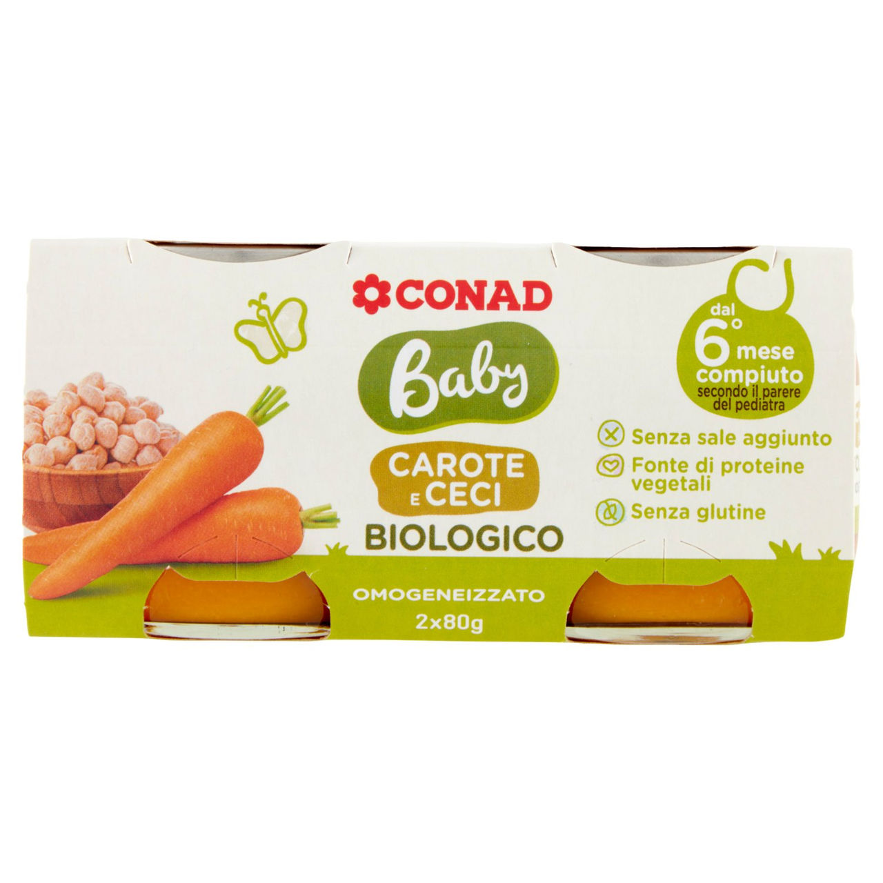 CONAD Baby Carote e Ceci Biologico Omogeneizzato 2 x 80 g