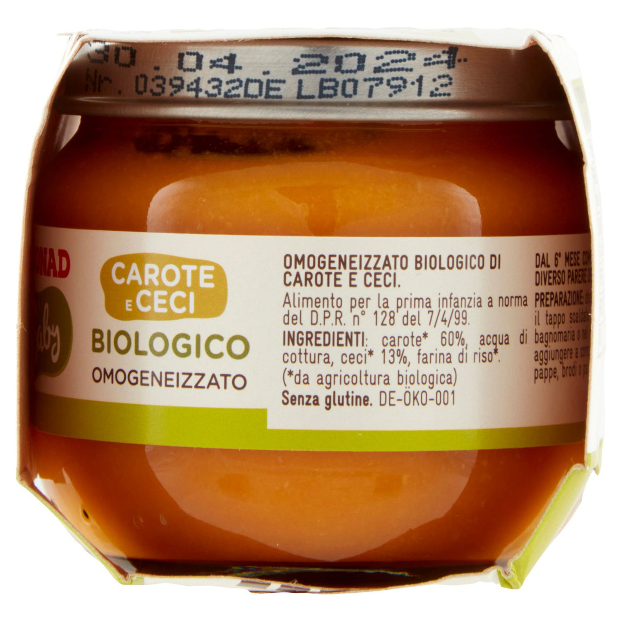 CONAD Baby Carote e Ceci Biologico Omogeneizzato 2 x 80 g