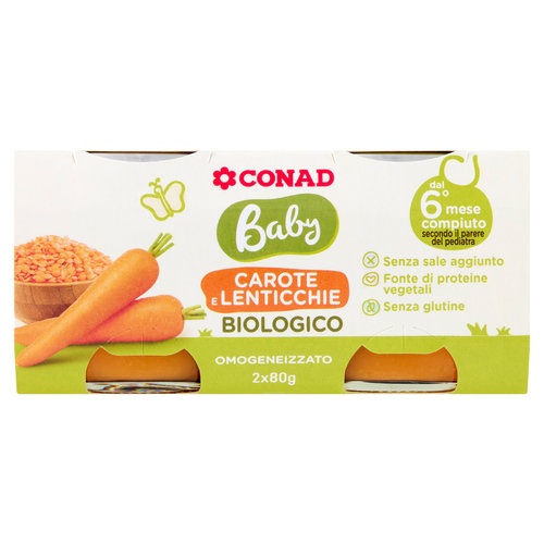 Conad Baby Carote e Lenticchie Biologico Omogeneizzato 2 x 80 g