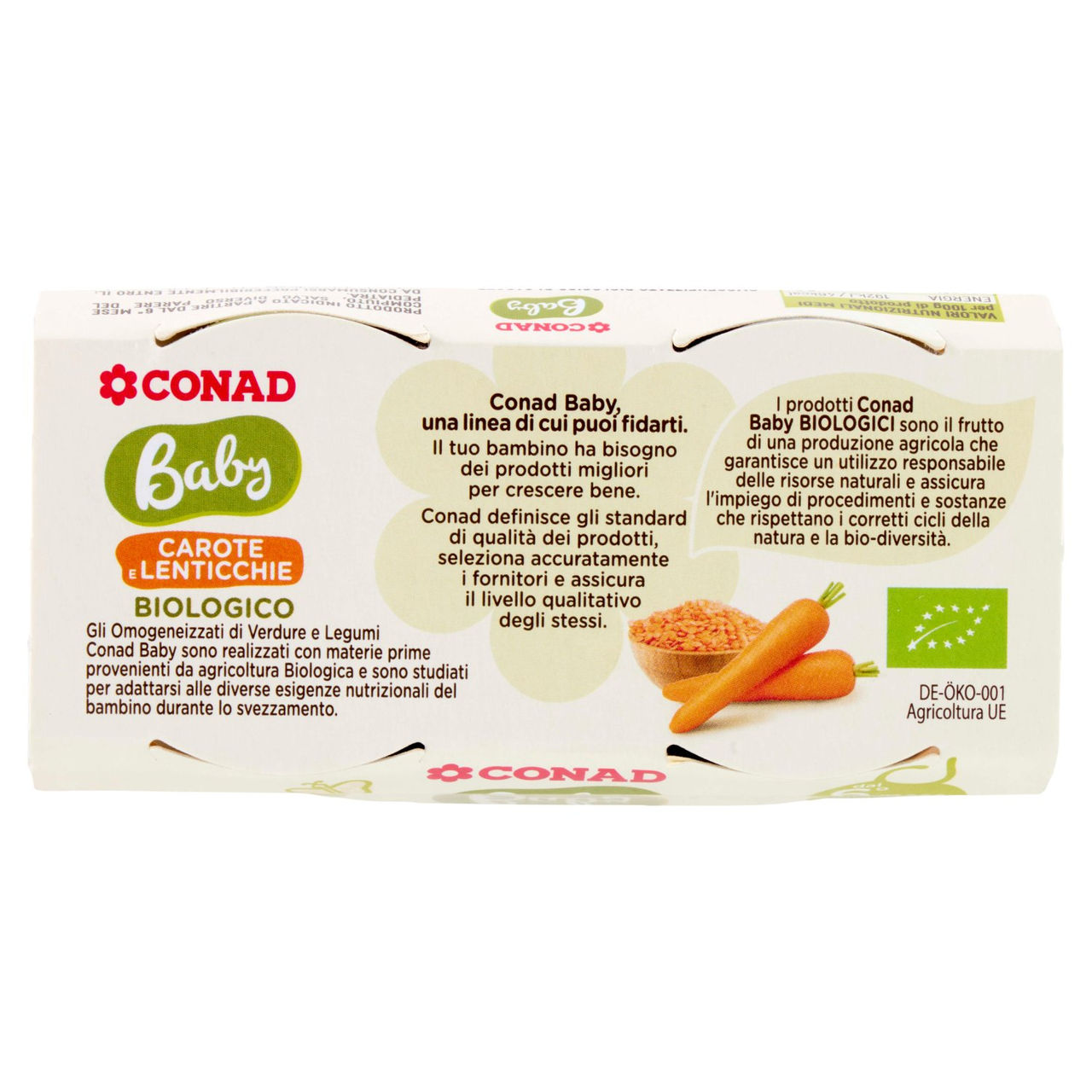 Conad Baby Carote e Lenticchie Biologico Omogeneizzato 2 x 80 g