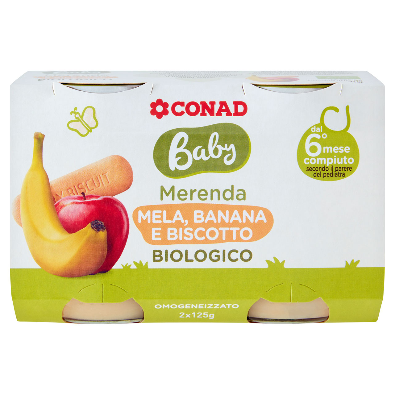 Omogeneizzato Bio Mela, Banana e Biscotto 2x125 g