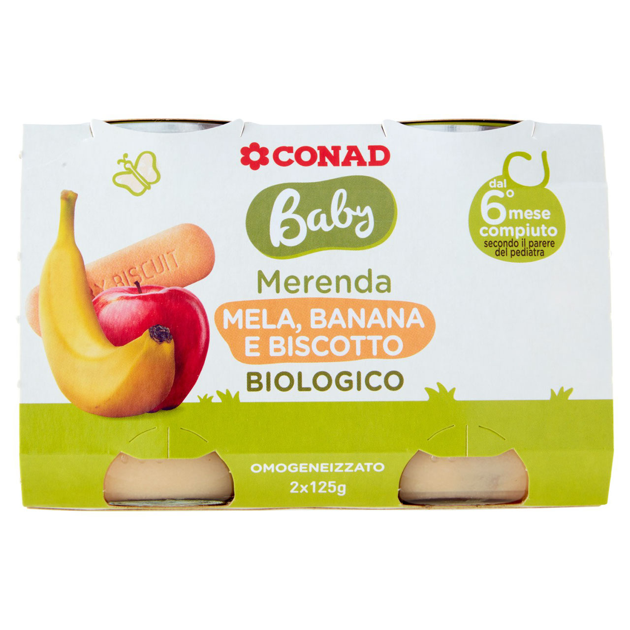 Omogeneizzato Bio Mela, Banana e Biscotto 2x125 g