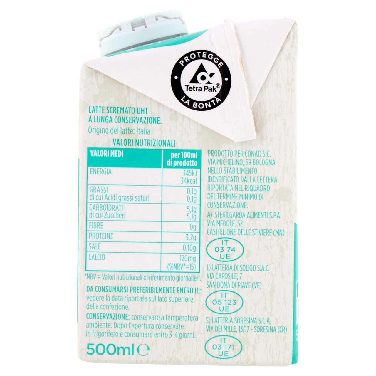 CONAD Buono e Senza Grassi Latte UHT Scremato 500 ml