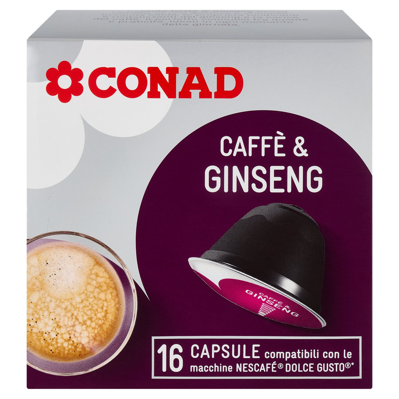 CONAD Caffè & Ginseng 16 Capsule compatibili con le macchine Nescafé Dolce Gusto* 160 g