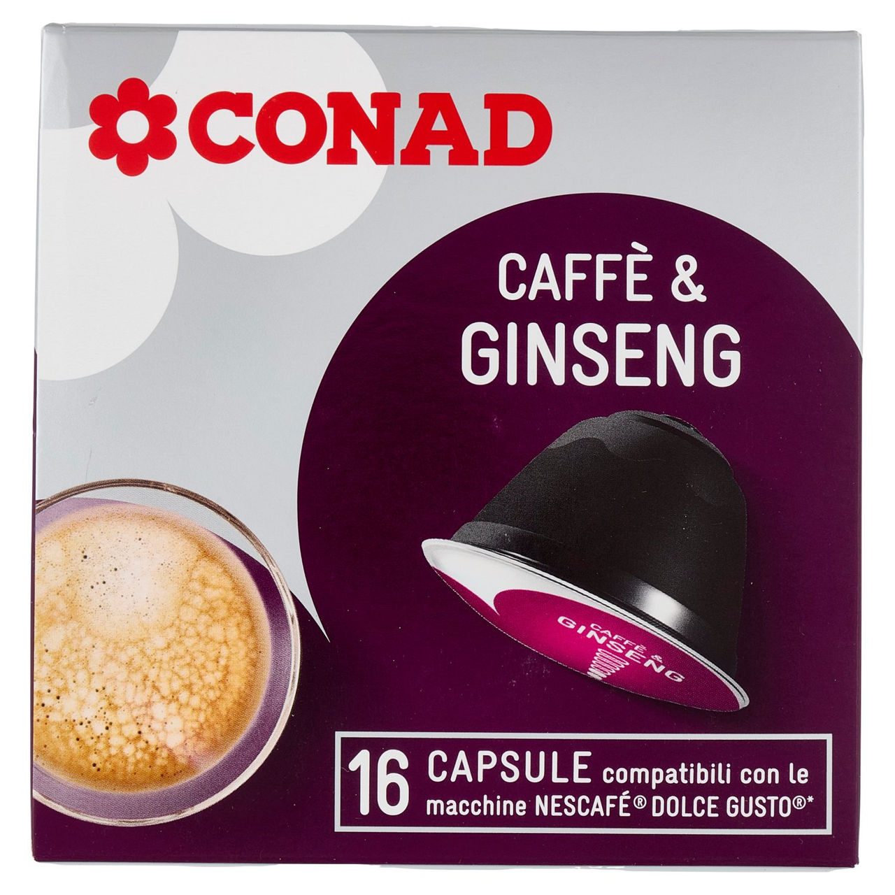 CONAD Caffè & Ginseng 16 Capsule compatibili con le macchine Nescafé Dolce Gusto* 160 g