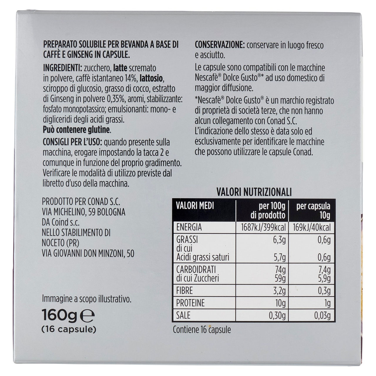 CONAD Caffè & Ginseng 16 Capsule compatibili con le macchine Nescafé Dolce Gusto* 160 g