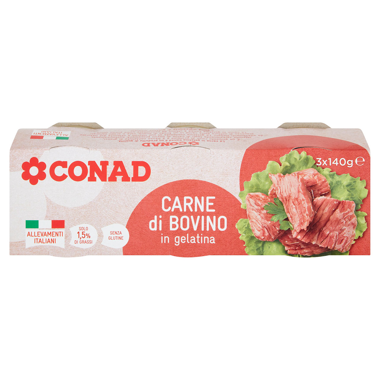 Carne di Bovino in gelatina 3 x 140 g Conad