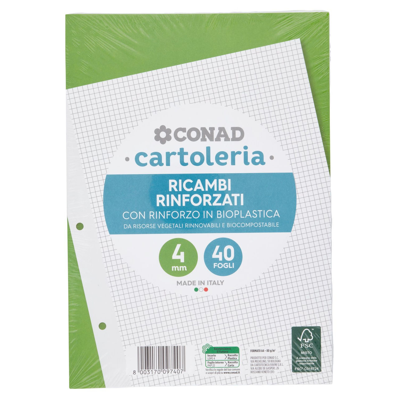 CONAD cartoleria Ricambi Rinforzati A4 80g 4mm 40 fogli