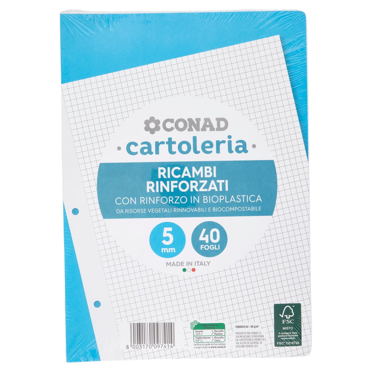 CONAD cartoleria Ricambi Rinforzati A4 80g 5mm 40 Fogli