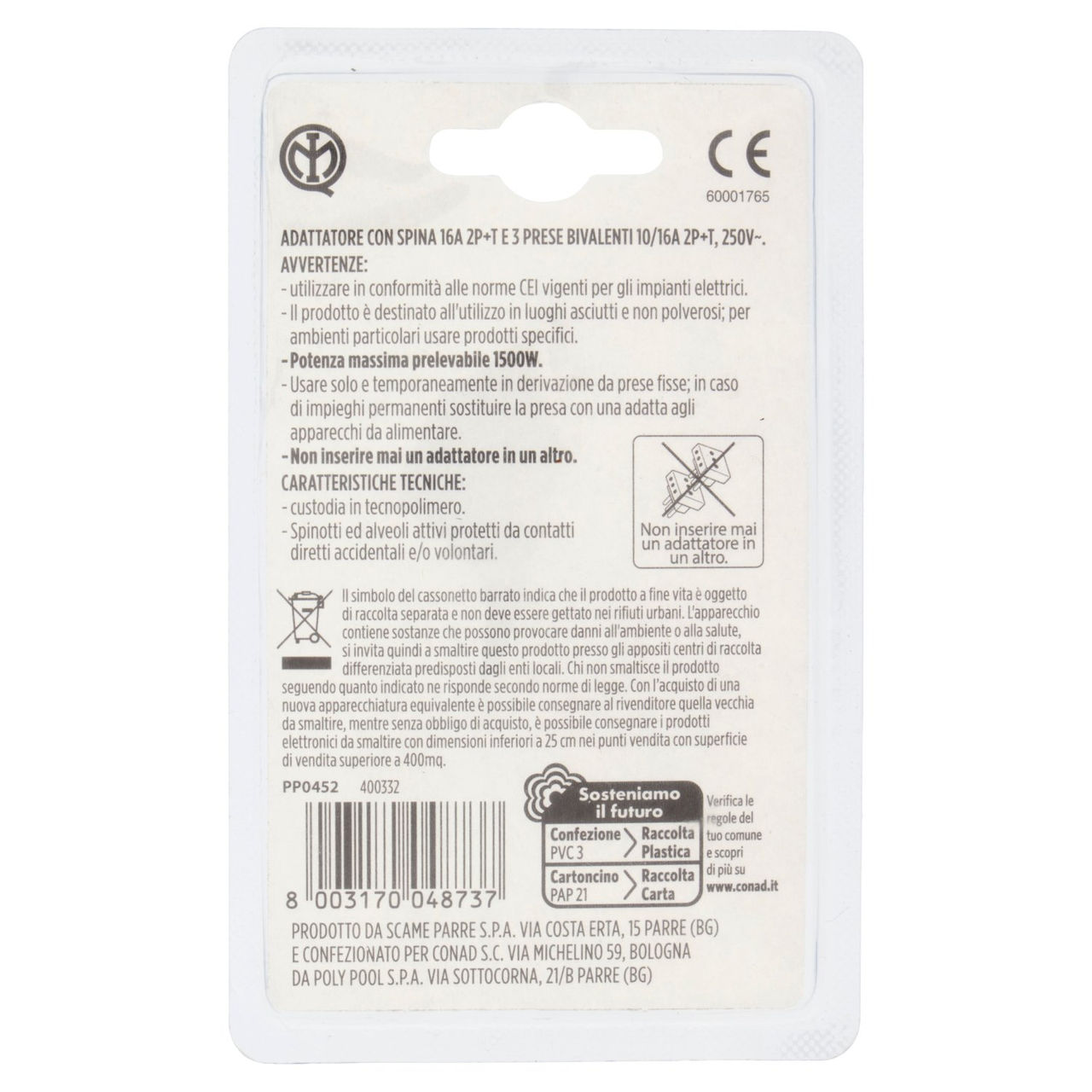 CONAD casa Adattatore Triplo 16A bianco
