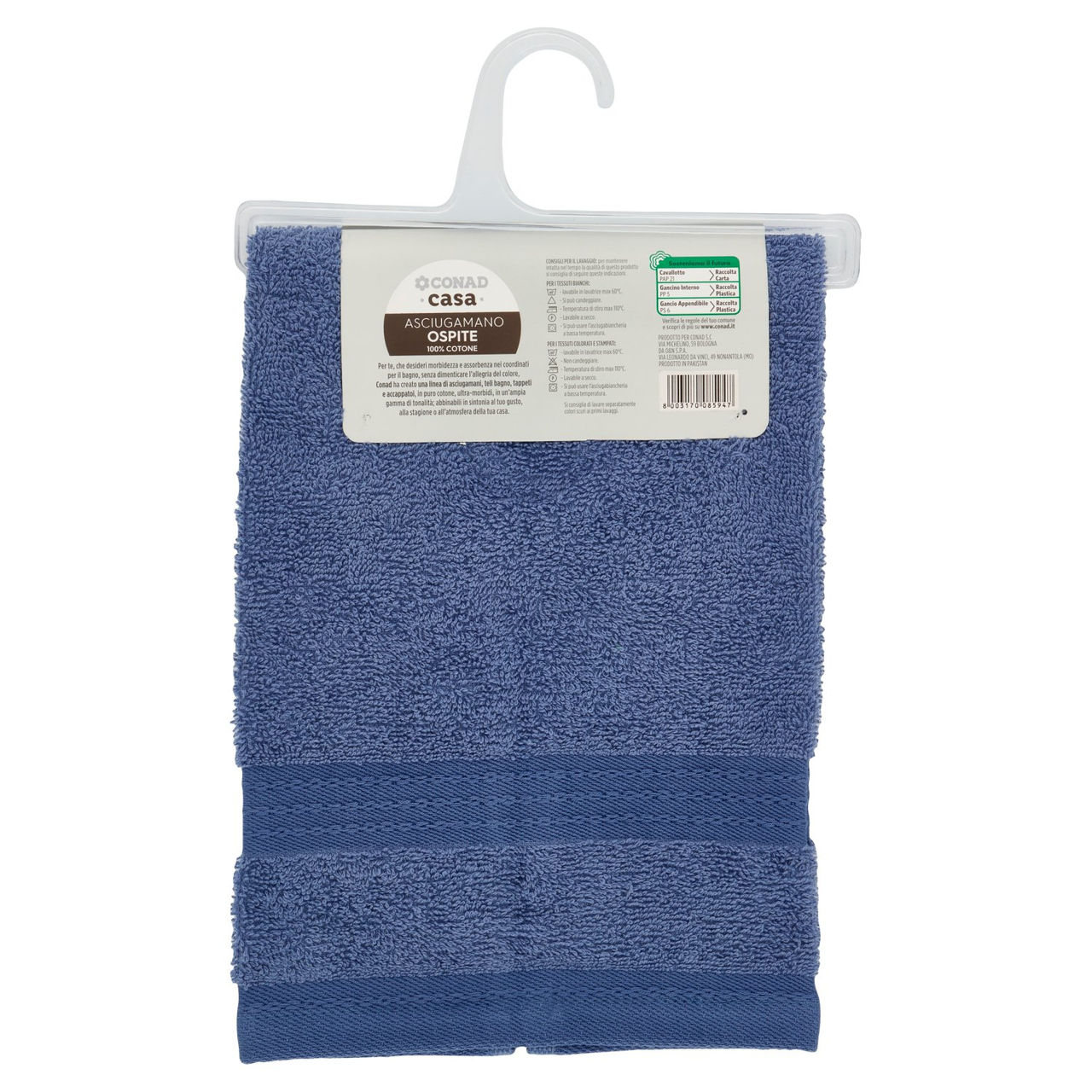 CONAD casa Asciugamano Ospite 100% Cotone 40x60 cm Azzurro Polvere