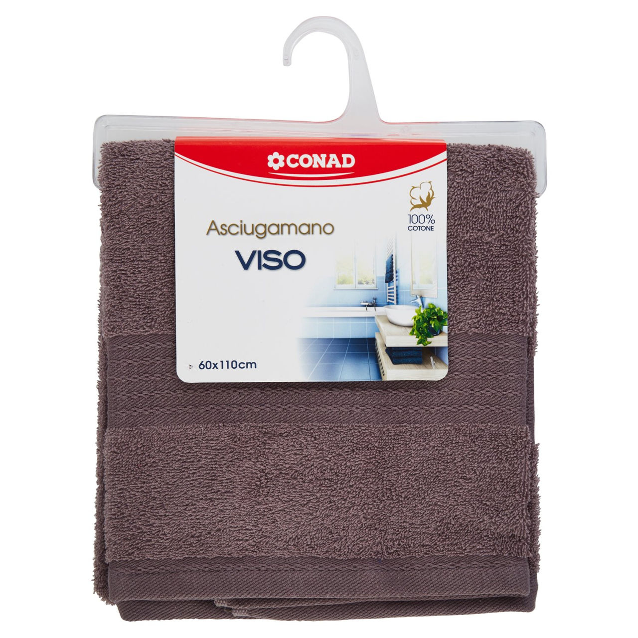 CONAD casa Asciugamano Viso 100% Cotone 60x110 cm Tortora