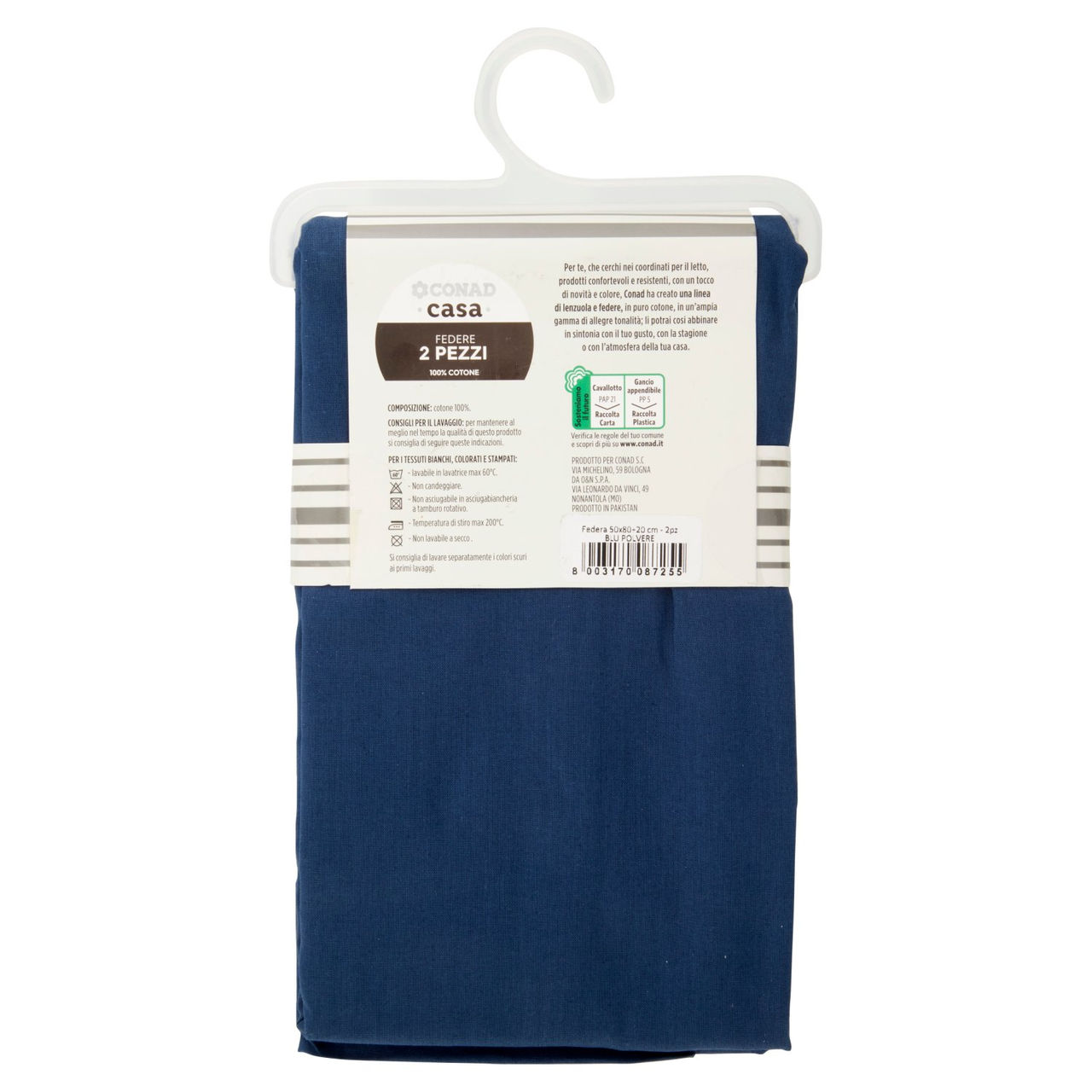 CONAD casa federe 100% Cotone 50x80 cm Blu Polvere 2 pz