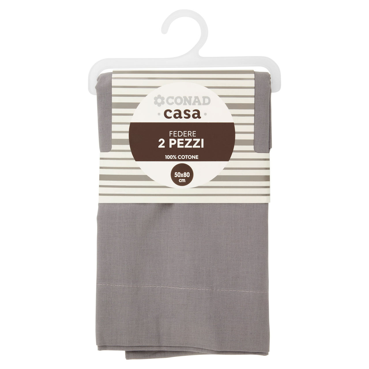 CONAD casa Federe 100% Cotone 50x80 cm Grigio 2 Pezzi